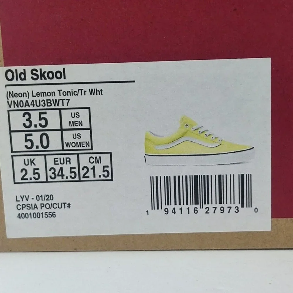 Vans Old Skool (Neon) Lemon Tonic/ Tr White VN0A4U3BWT7 Size 5.0 NIB - Picture 7 of 7